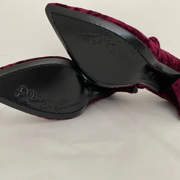 Alice   Olivia Crushed‎ Velvet Pointed Toe Boots Leather Sole Burgundy Size 37