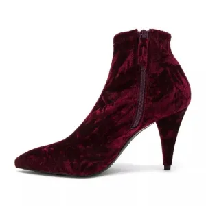 Alice   Olivia Crushed‎ Velvet Pointed Toe Boots Leather Sole Burgundy Size 37