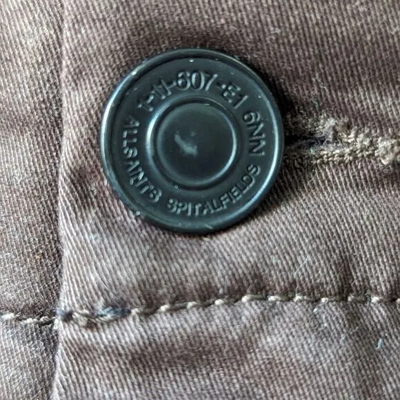 All Saints Stove Button Fly Chinos in Dark Brown Men's sz 33
