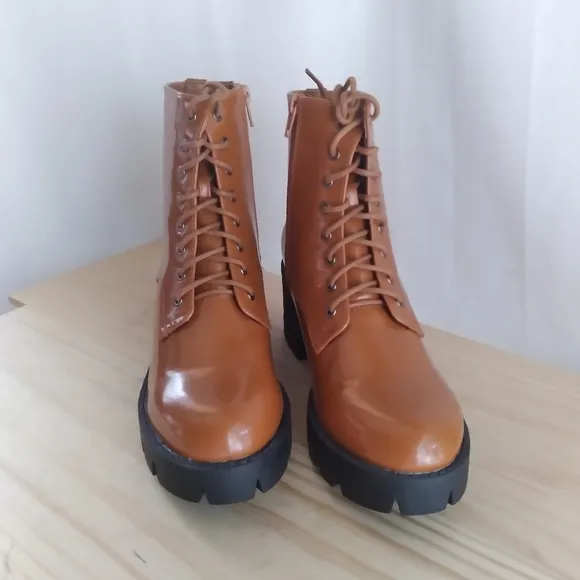 Allegra K Combat Boots Womens Size 8 Tan Platform Lace Zip Nwt