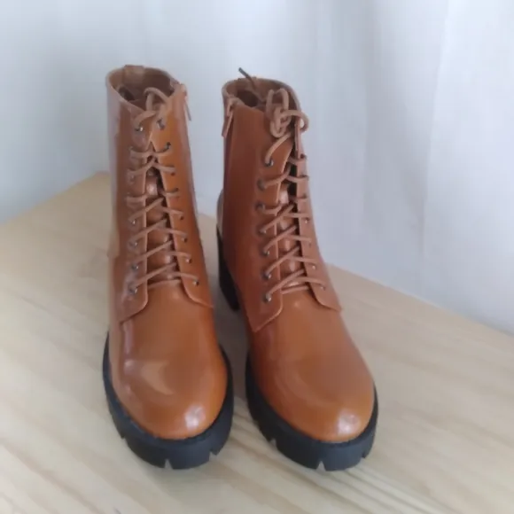 Allegra K Combat Boots Womens Size 8 Tan Platform Lace Zip Nwt