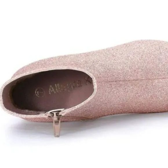 Allegra K Women Glitter Pointed  Heel Ankle Boots