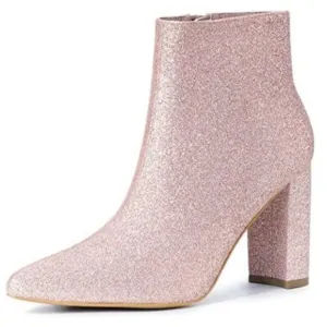 Allegra K Women Glitter Pointed  Heel Ankle Boots