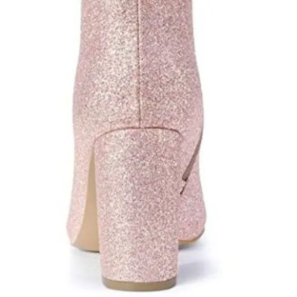 Allegra K Women Glitter Pointed  Heel Ankle Boots