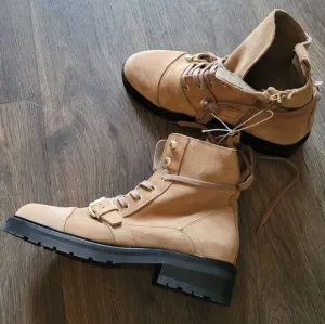 AllSaints Donita COMBAT BOOTS IN DARK SAND SUEDE SIZE 38