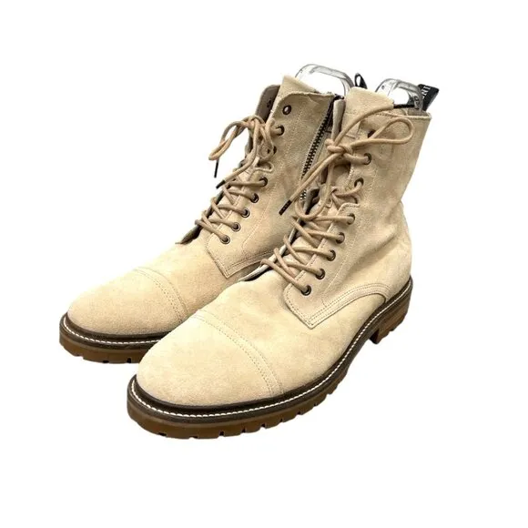 Allsaints Piero Lace Up Cap Toe Boots Suede Beige Mens Size 45 US Pre-Loved