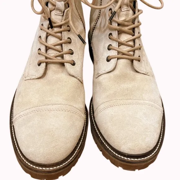 Allsaints Piero Lace Up Cap Toe Boots Suede Beige Mens Size 45 US Pre-Loved