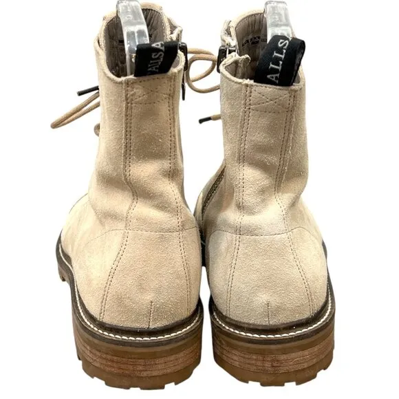 Allsaints Piero Lace Up Cap Toe Boots Suede Beige Mens Size 45 US Pre-Loved