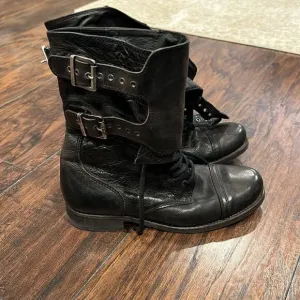 Allsaints Spitalfields double buckle combat Boots size 39 size 8 in USA in GUC