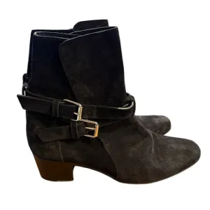 Amiri Black Suede Buckle Boots SZ 40 Block Heel Made Italy