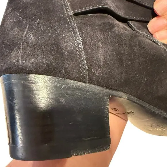 Amiri Black Suede Buckle Boots SZ 40 Block Heel Made Italy