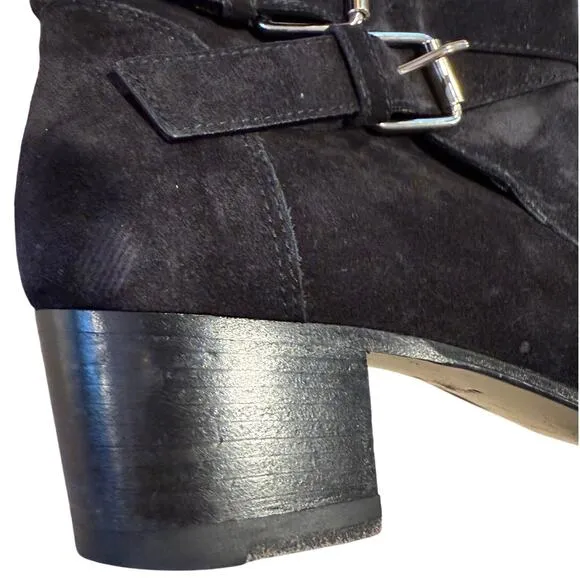 Amiri Black Suede Buckle Boots SZ 40 Block Heel Made Italy