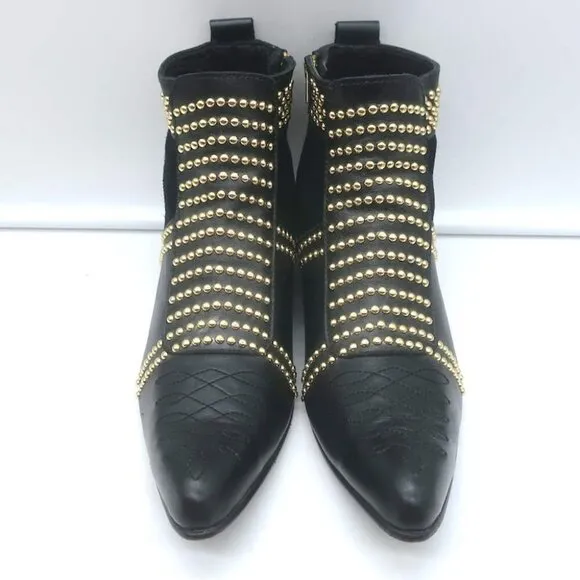 ANINE BING Charlie Gold-Studded Ankle Boots Black Leather &amp; Suede Size 37