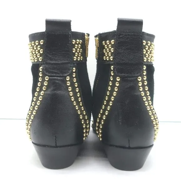 ANINE BING Charlie Gold-Studded Ankle Boots Black Leather &amp; Suede Size 37