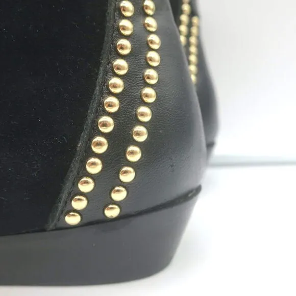 ANINE BING Charlie Gold-Studded Ankle Boots Black Leather &amp; Suede Size 37