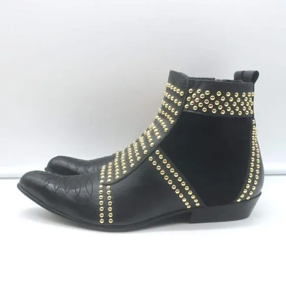 ANINE BING Charlie Gold-Studded Ankle Boots Black Leather &amp; Suede Size 37
