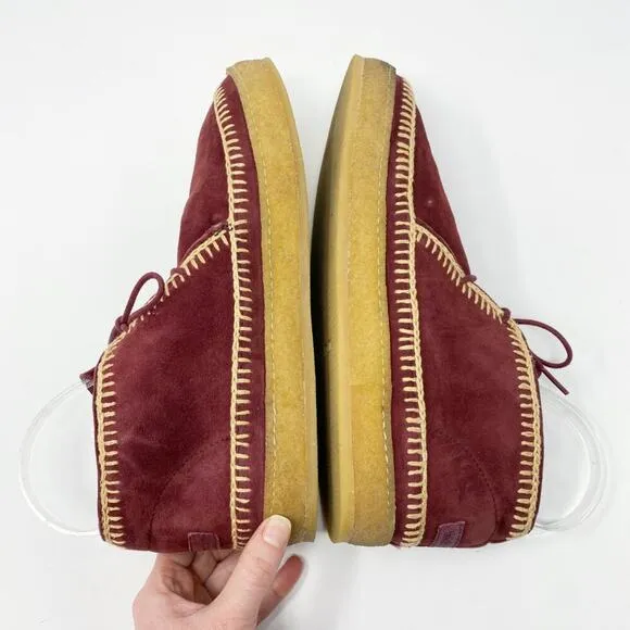 Anthro Laidback London Maroon Suede Shenje Chukka Boots EU 42 Lace Up Handmade
