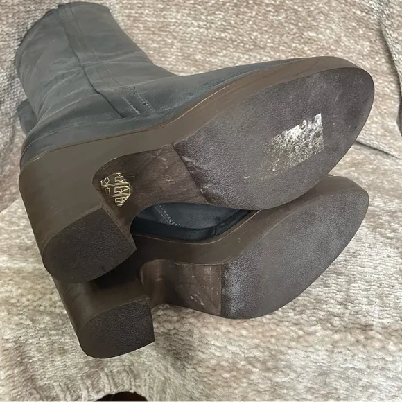 Anthropologie Hoss Intropia Leather Wood Platform Heeled Riding Tall Boots 39