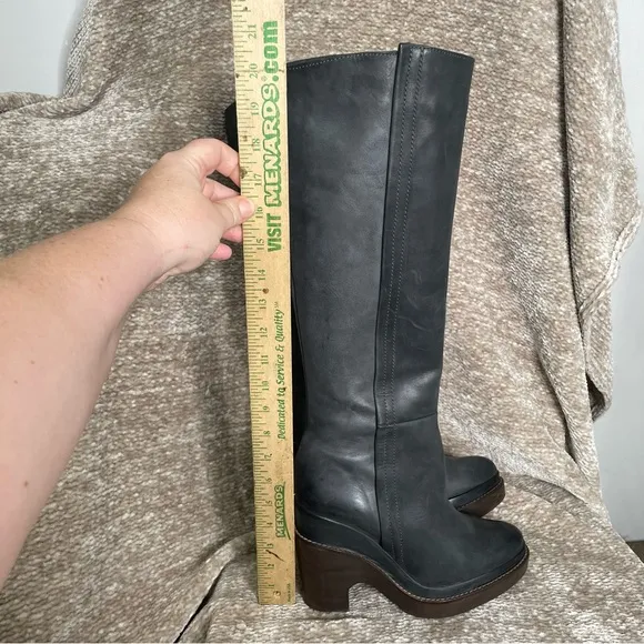 Anthropologie Hoss Intropia Leather Wood Platform Heeled Riding Tall Boots 39
