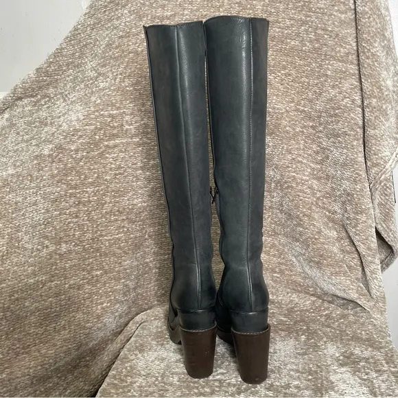 Anthropologie Hoss Intropia Leather Wood Platform Heeled Riding Tall Boots 39