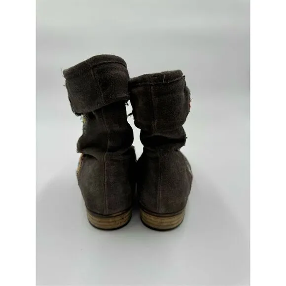 Anthropologie Howsty Slouchy Ankle Booties, Grey Suede Boho Made In Spain