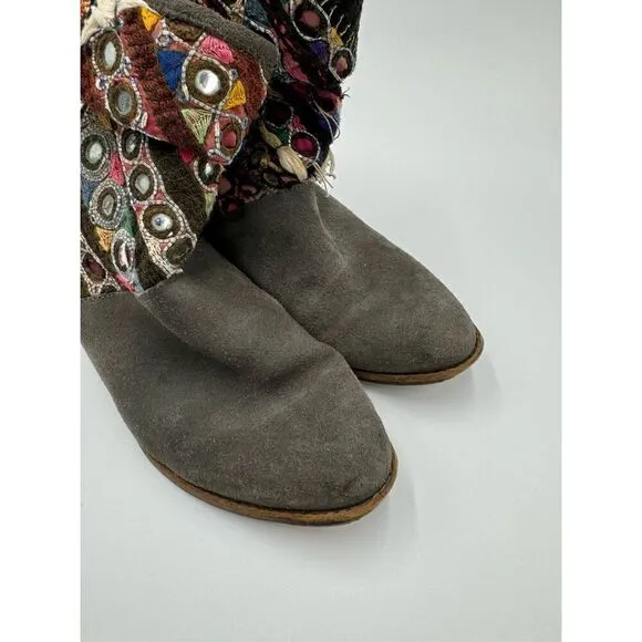 Anthropologie Howsty Slouchy Ankle Booties, Grey Suede Boho Made In Spain