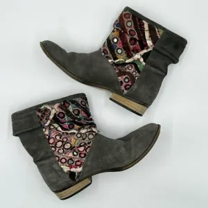 Anthropologie Howsty Slouchy Ankle Booties, Grey Suede Boho Made In Spain