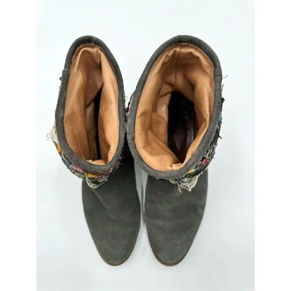 Anthropologie Howsty Slouchy Ankle Booties, Grey Suede Boho Made In Spain