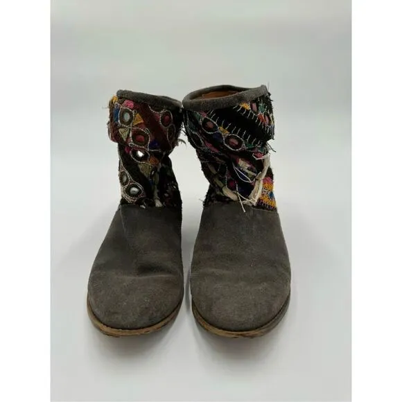 Anthropologie Howsty Slouchy Ankle Booties, Grey Suede Boho Made In Spain