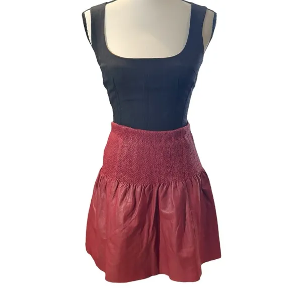 Anthropologie Leifsdottir Leather Skirt Burgundy 6
