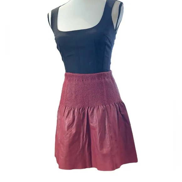 Anthropologie Leifsdottir Leather Skirt Burgundy 6