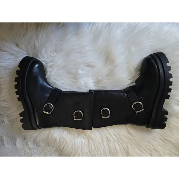 Anthropologie Maeve Black Leather Moto Boots - EU39 (8.5-9.0 US)