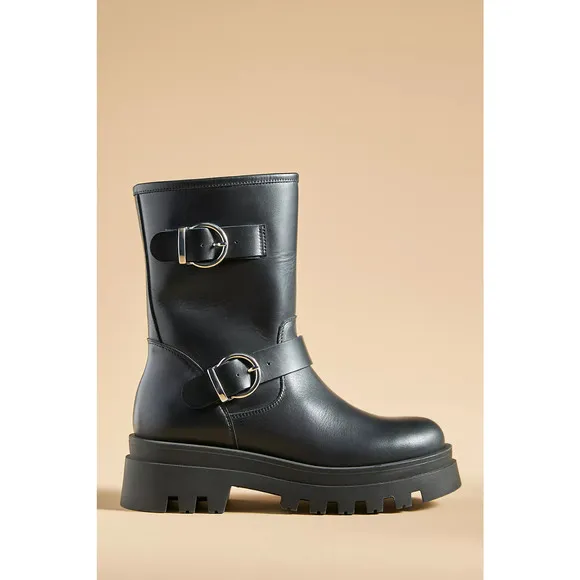 Anthropologie Maeve Black Leather Moto Boots - EU39 (8.5-9.0 US)