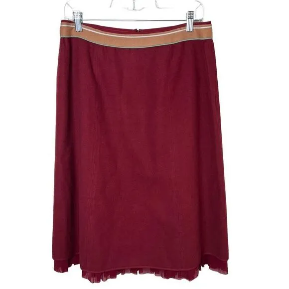 Anthropologie Sleeping On Snow Maroon MIdi Skirt Sz 12