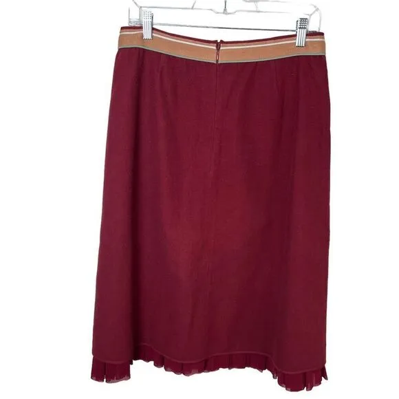Anthropologie Sleeping On Snow Maroon MIdi Skirt Sz 12