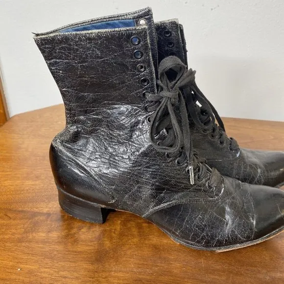 Antique Victorian Edwardian Leather Lace Up Womens Ankle Boots Shoes