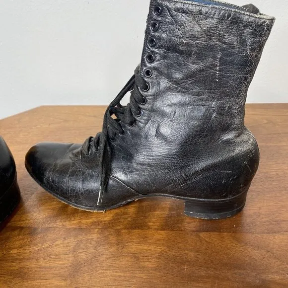 Antique Victorian Edwardian Leather Lace Up Womens Ankle Boots Shoes