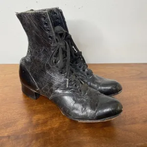 Antique Victorian Edwardian Leather Lace Up Womens Ankle Boots Shoes