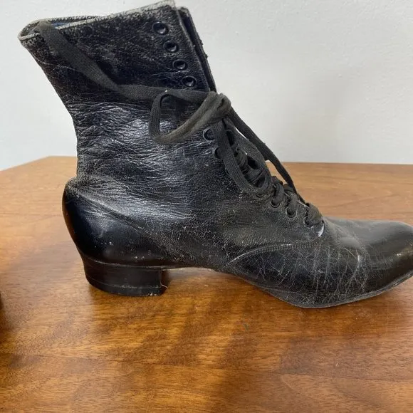 Antique Victorian Edwardian Leather Lace Up Womens Ankle Boots Shoes