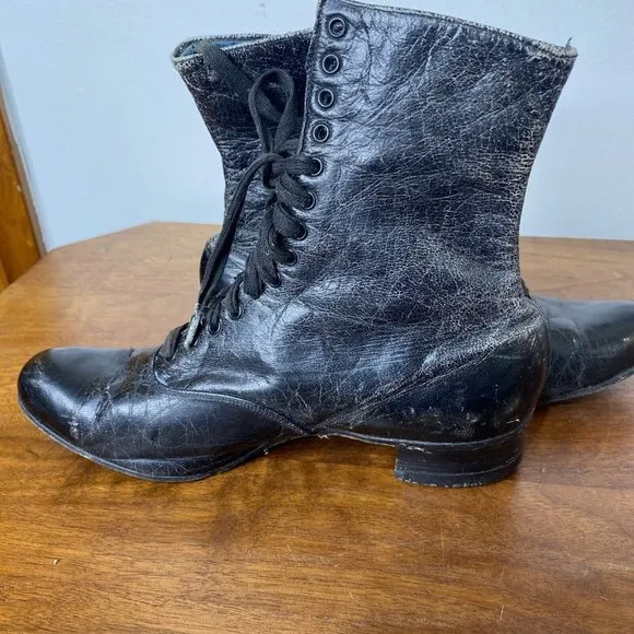 Antique Victorian Edwardian Leather Lace Up Womens Ankle Boots Shoes