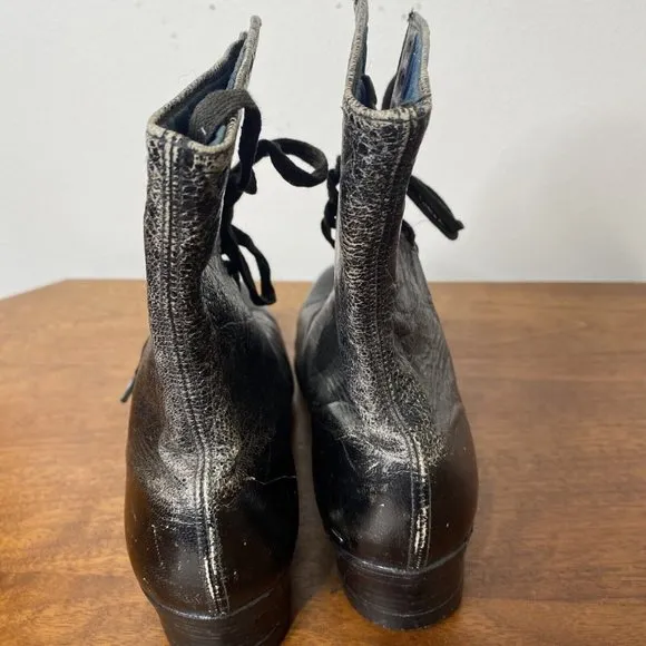 Antique Victorian Edwardian Leather Lace Up Womens Ankle Boots Shoes