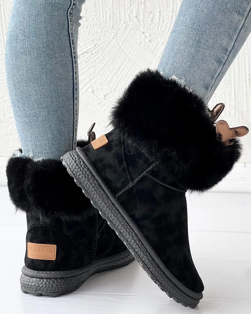 Antler Pattern Fuzzy Thermal Lined Snow Boots