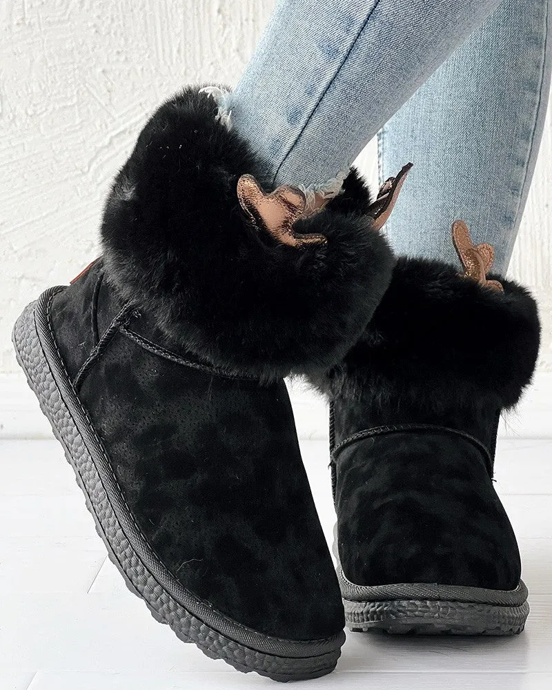 Antler Pattern Fuzzy Thermal Lined Snow Boots