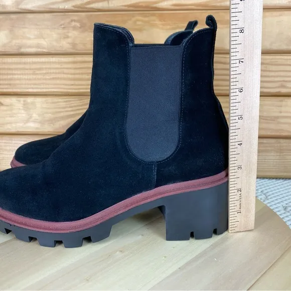 Antonio de Faria Boots Women's 9 US Black Suede Leather Chelsea Platform Chunky