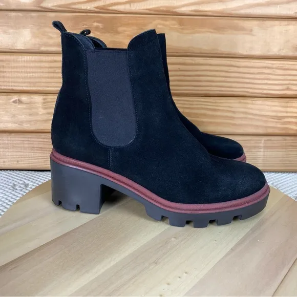 Antonio de Faria Boots Women's 9 US Black Suede Leather Chelsea Platform Chunky