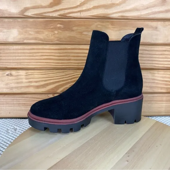 Antonio de Faria Boots Women's 9 US Black Suede Leather Chelsea Platform Chunky