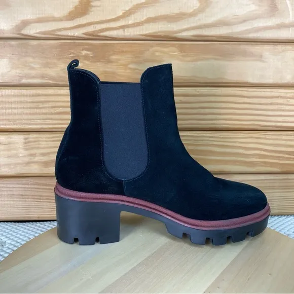 Antonio de Faria Boots Women's 9 US Black Suede Leather Chelsea Platform Chunky