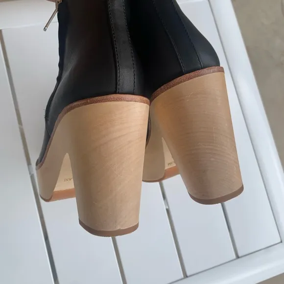 Antonio Melani black leather wood clog boots size 5.5 M