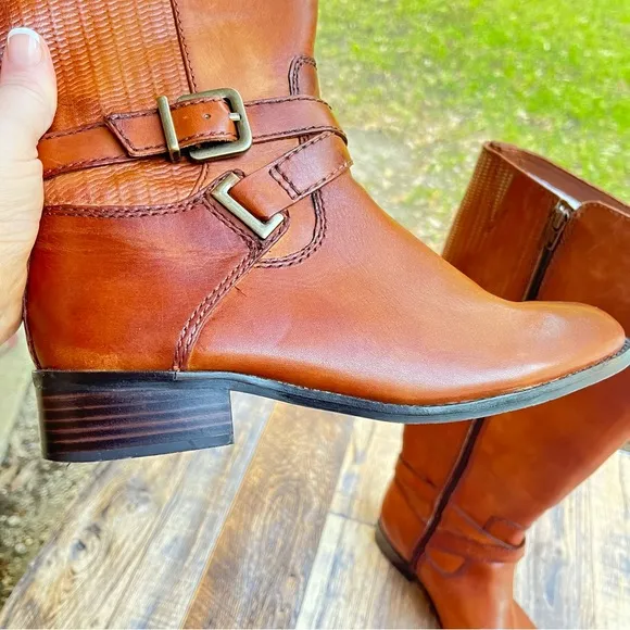 ANTONIO MELANI TALL LEATHER COGNAC BROWN RIDING BOOTS SIZE 9MW NWOT