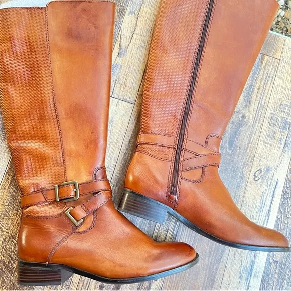 ANTONIO MELANI TALL LEATHER COGNAC BROWN RIDING BOOTS SIZE 9MW NWOT